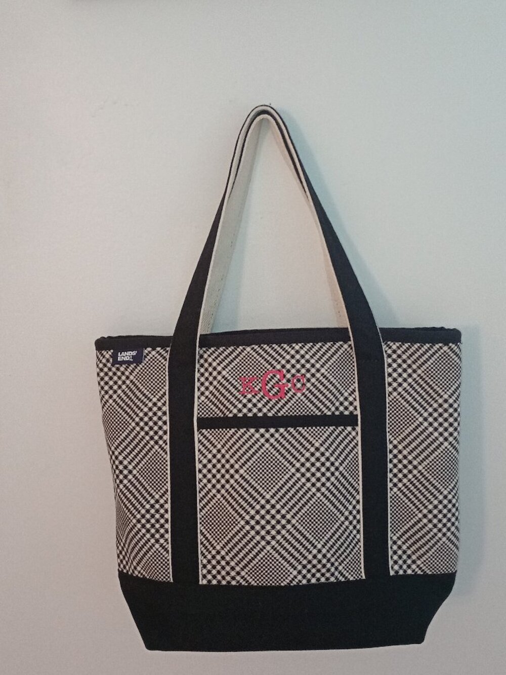Lands' End Plaid Canvas Tote Bag Monogrammed KGc